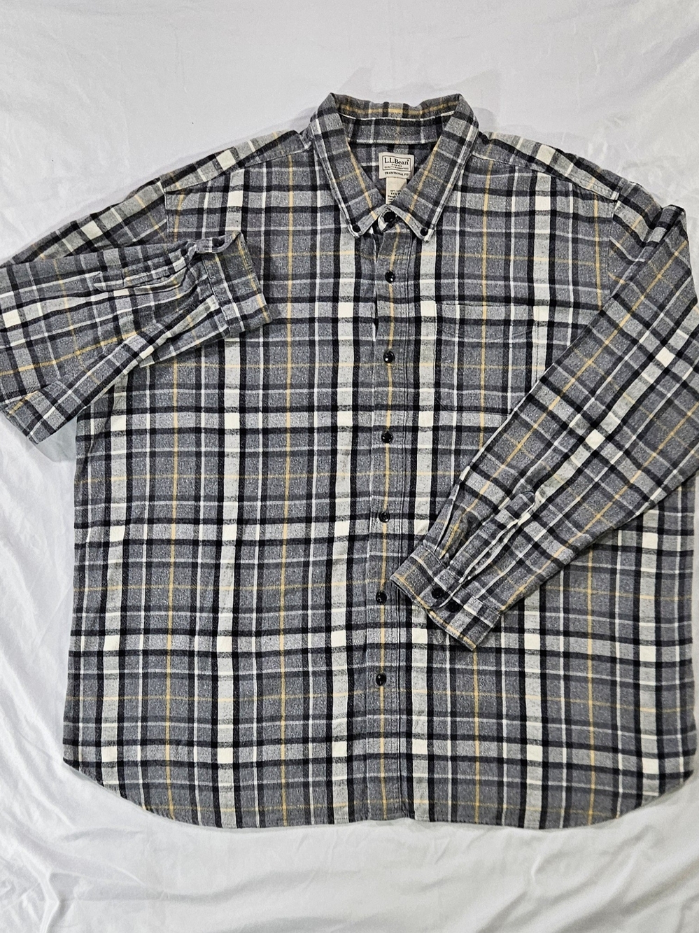 LL Bean Scotch Plaid Flannel Shirt Mens XXXL Regular Grey Stewart Button 228061